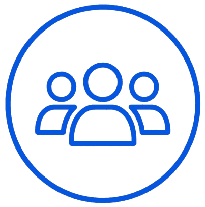 Icon of 3 people drawn with simple blue lines