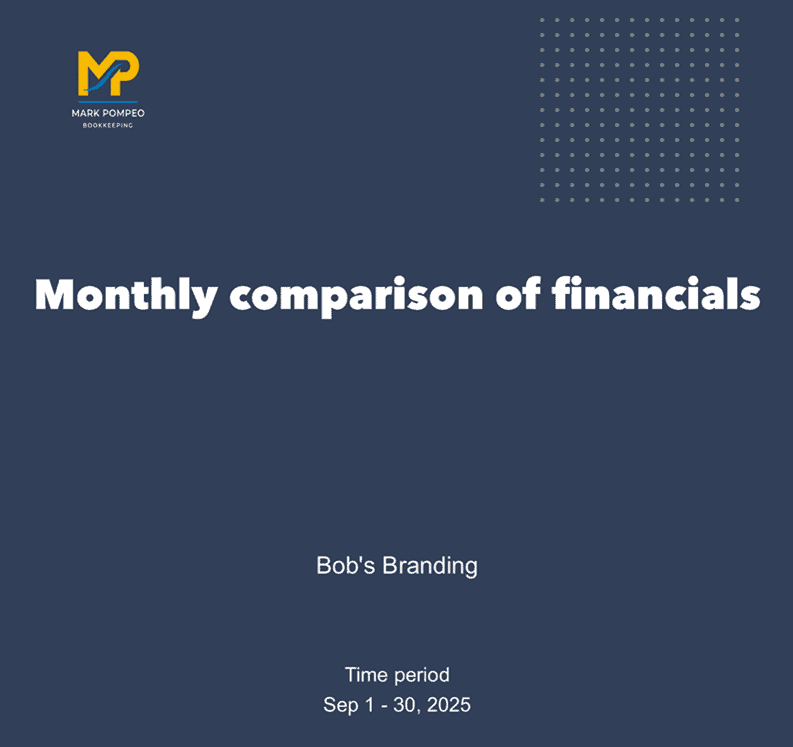 Front page preview image of Mark Pompeo Bookkeeping's sample financial report pdf file