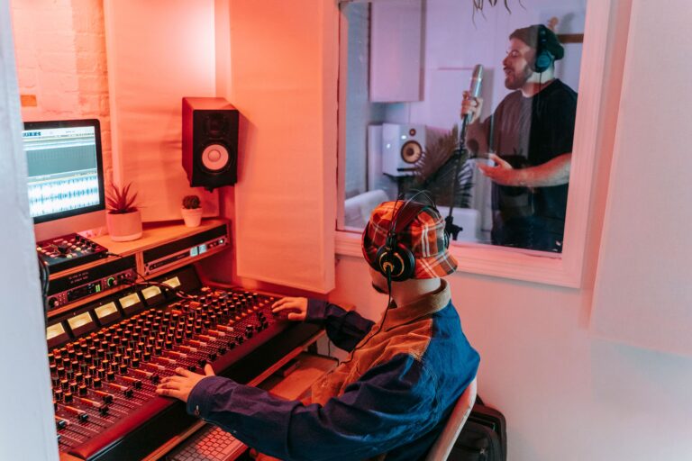 Music producer and vocalist in a studio