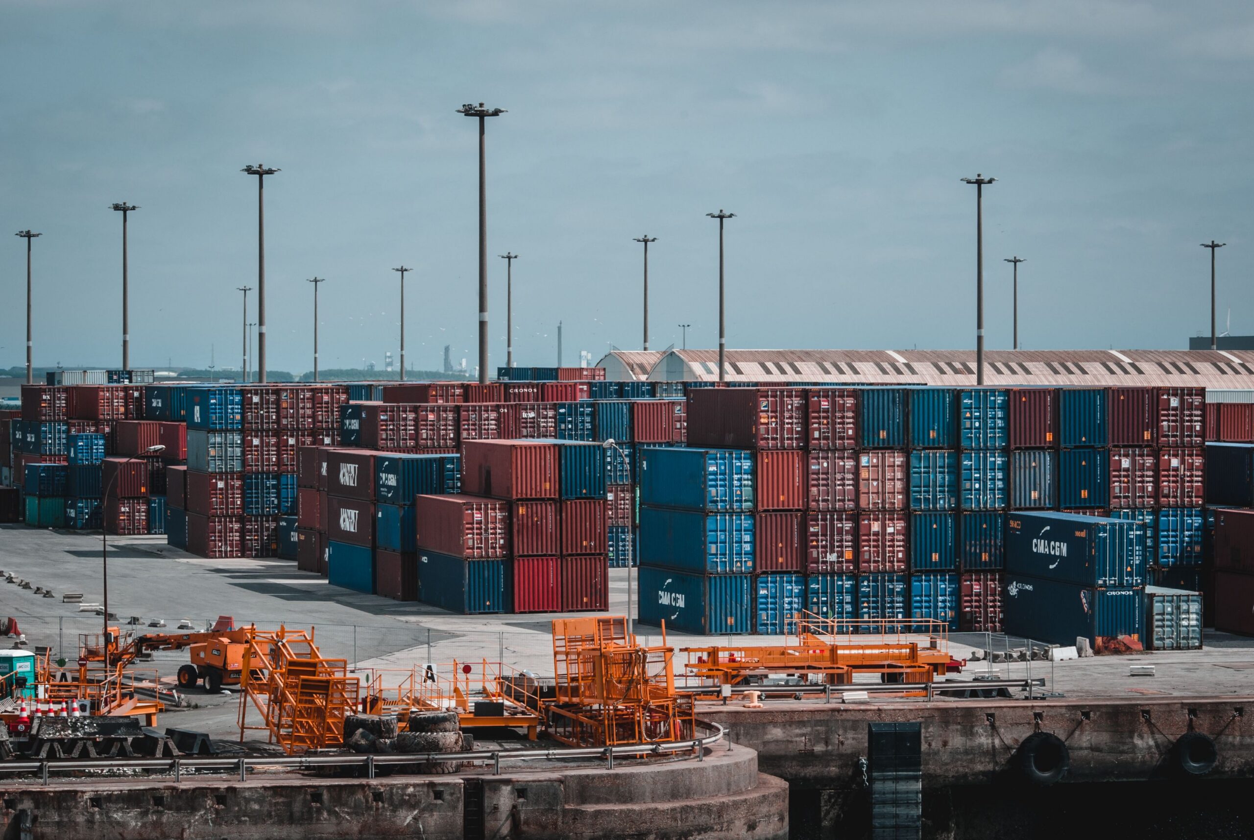 Shipping containers stacked at a port